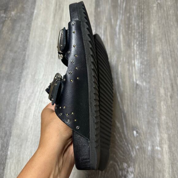 Antenora Black Double Buckle Strap Slide Sandals - Picture 5 of 6